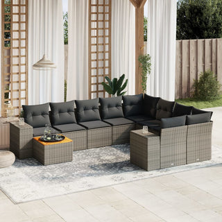 10-Delige Loungeset Met Kussens Poly Rattan Grijs