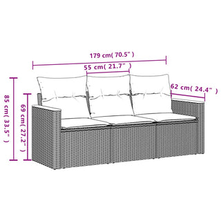 3-Delige Loungeset Met Kussens Poly Rattan