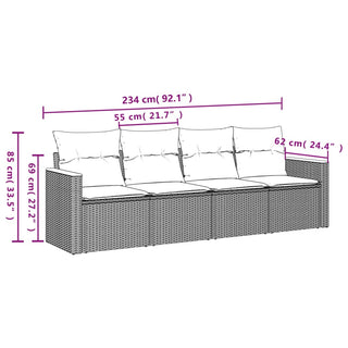 4-Delige Loungeset Met Kussens Poly Rattan