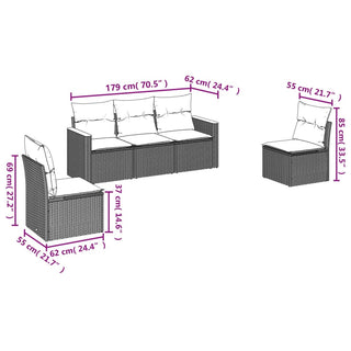 5-Delige Loungeset Met Kussens Poly Rattan