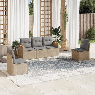 5-Delige Loungeset Met Kussens Poly Rattan