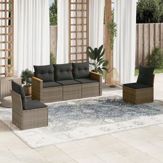 5-Delige Loungeset Met Kussens Poly Rattan