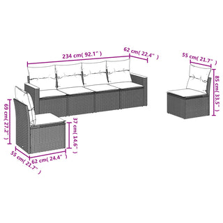 6-Delige Loungeset Met Kussens Poly Rattan