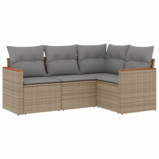 4-Delige Loungeset Met Kussens Poly Rattan