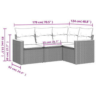 4-Delige Loungeset Met Kussens Poly Rattan