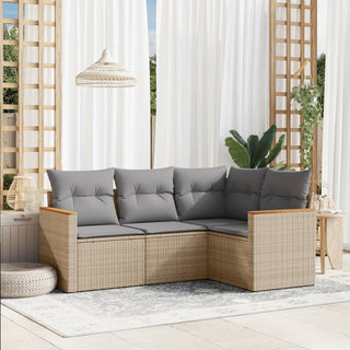 4-Delige Loungeset Met Kussens Poly Rattan