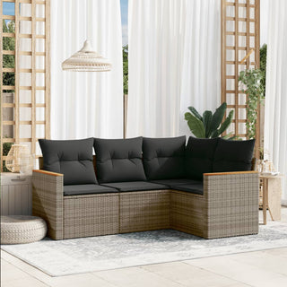 4-Delige Loungeset Met Kussens Poly Rattan