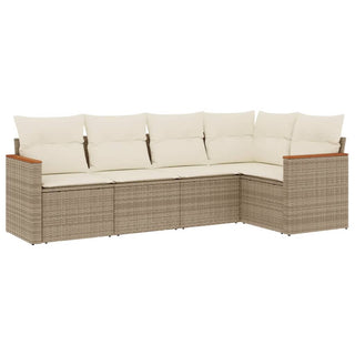 5-Delige Loungeset Met Kussens Poly Rattan Beige