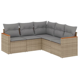 5-Delige Loungeset Met Kussens Poly Rattan