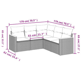 5-Delige Loungeset Met Kussens Poly Rattan