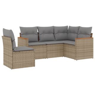 5-Delige Loungeset Met Kussens Poly Rattan