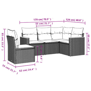 5-Delige Loungeset Met Kussens Poly Rattan