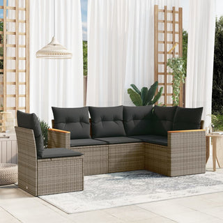 5-Delige Loungeset Met Kussens Poly Rattan