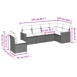 6-Delige Loungeset Met Kussens Poly Rattan Beige