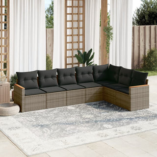 7-Delige Loungeset Met Kussens Poly Rattan Beige