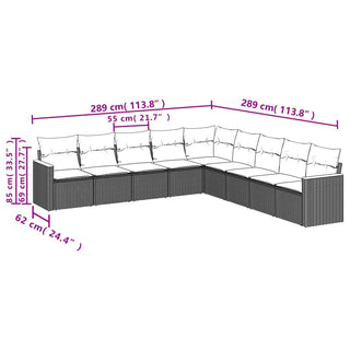 9-Delige Loungeset Met Kussens Poly Rattan