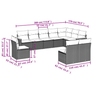 10-Delige Loungeset Met Kussens Poly Rattan