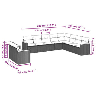 10-Delige Loungeset Met Kussens Poly Rattan