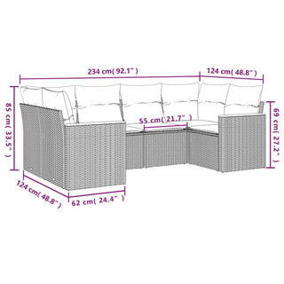 6-Delige Loungeset Met Kussens Poly Rattan