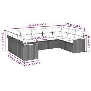 9-Delige Loungeset Met Kussens Poly Rattan