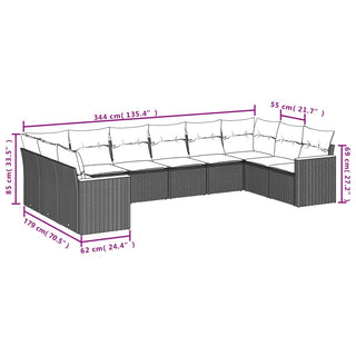 10-Delige Loungeset Met Kussens Poly Rattan