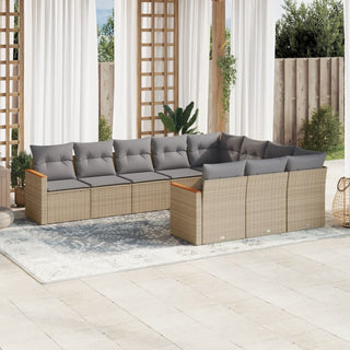 10-Delige Loungeset Met Kussens Poly Rattan