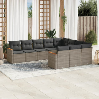 10-Delige Loungeset Met Kussens Poly Rattan