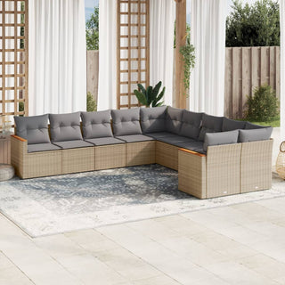 10-Delige Loungeset Met Kussens Poly Rattan