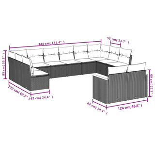 12-Delige Loungeset Met Kussens Poly Rattan