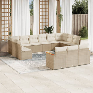 13-Delige Loungeset Met Kussens Poly Rattan Beige