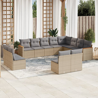 12-Delige Loungeset Met Kussens Poly Rattan Beige