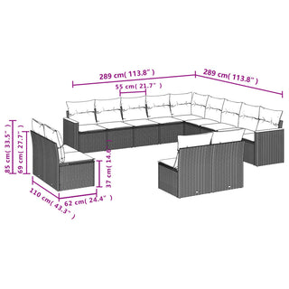 13-Delige Loungeset Met Kussens Poly Rattan