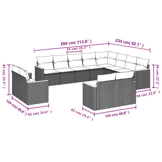 12-Delige Loungeset Met Kussens Poly Rattan