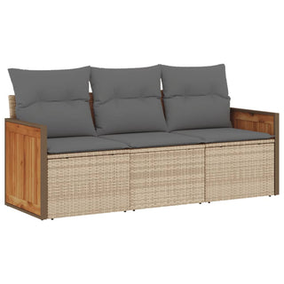 3-Delige Loungeset Met Kussens Poly Rattan