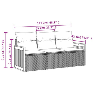 3-Delige Loungeset Met Kussens Poly Rattan