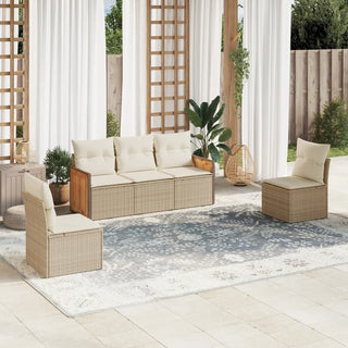 5-Delige Loungeset Met Kussens Poly Rattan