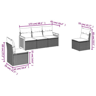 5-Delige Loungeset Met Kussens Poly Rattan