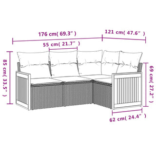 4-Delige Loungeset Met Kussens Poly Rattan