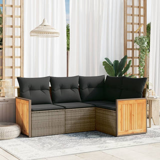 4-Delige Loungeset Met Kussens Poly Rattan