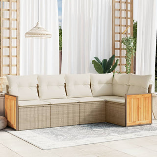 5-Delige Loungeset Met Kussens Poly Rattan