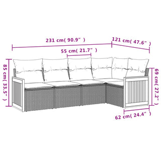 5-Delige Loungeset Met Kussens Poly Rattan