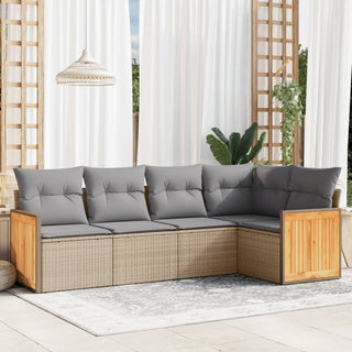 5-Delige Loungeset Met Kussens Poly Rattan