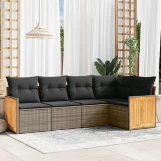 5-Delige Loungeset Met Kussens Poly Rattan