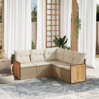 5-Delige Loungeset Met Kussens Poly Rattan