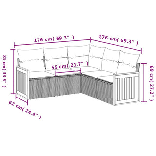 5-Delige Loungeset Met Kussens Poly Rattan