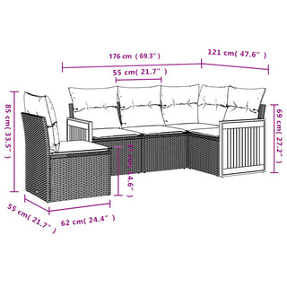 5-Delige Loungeset Met Kussens Poly Rattan