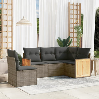 5-Delige Loungeset Met Kussens Poly Rattan