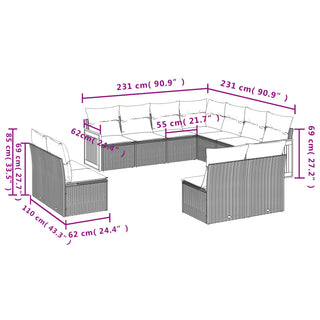 1 Loungeset Met Kussens Poly Rattan