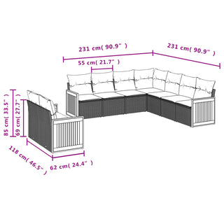 9-Delige Loungeset Met Kussens Poly Rattan