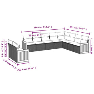 10-Delige Loungeset Met Kussens Poly Rattan